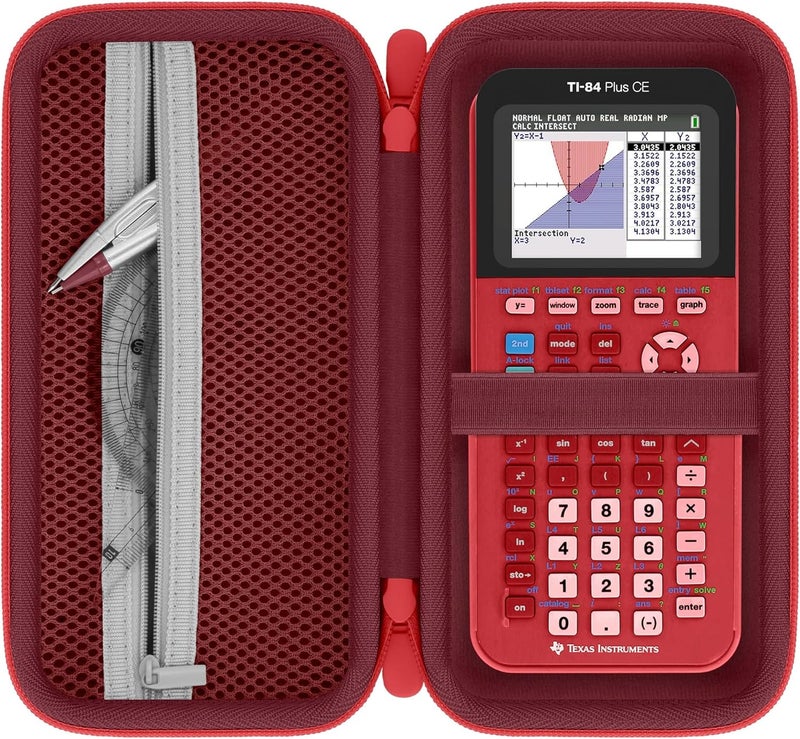 Baval Calculator Case Compatible with Texas Instruments TI-84 Plus CE/TI-84 Plus/TI-Nspire CX II CAS/TI-Nspire CX II/TI-83 Plus/TI-89 Titanium Color Graphing Calculator(Dark Red Case,Red Zipper) - Image 1